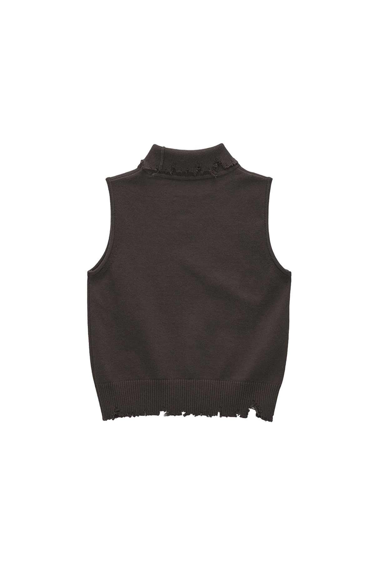 DAMAGE SLEEVELESS TURTLE NECK KNIT TOP IN BROWN