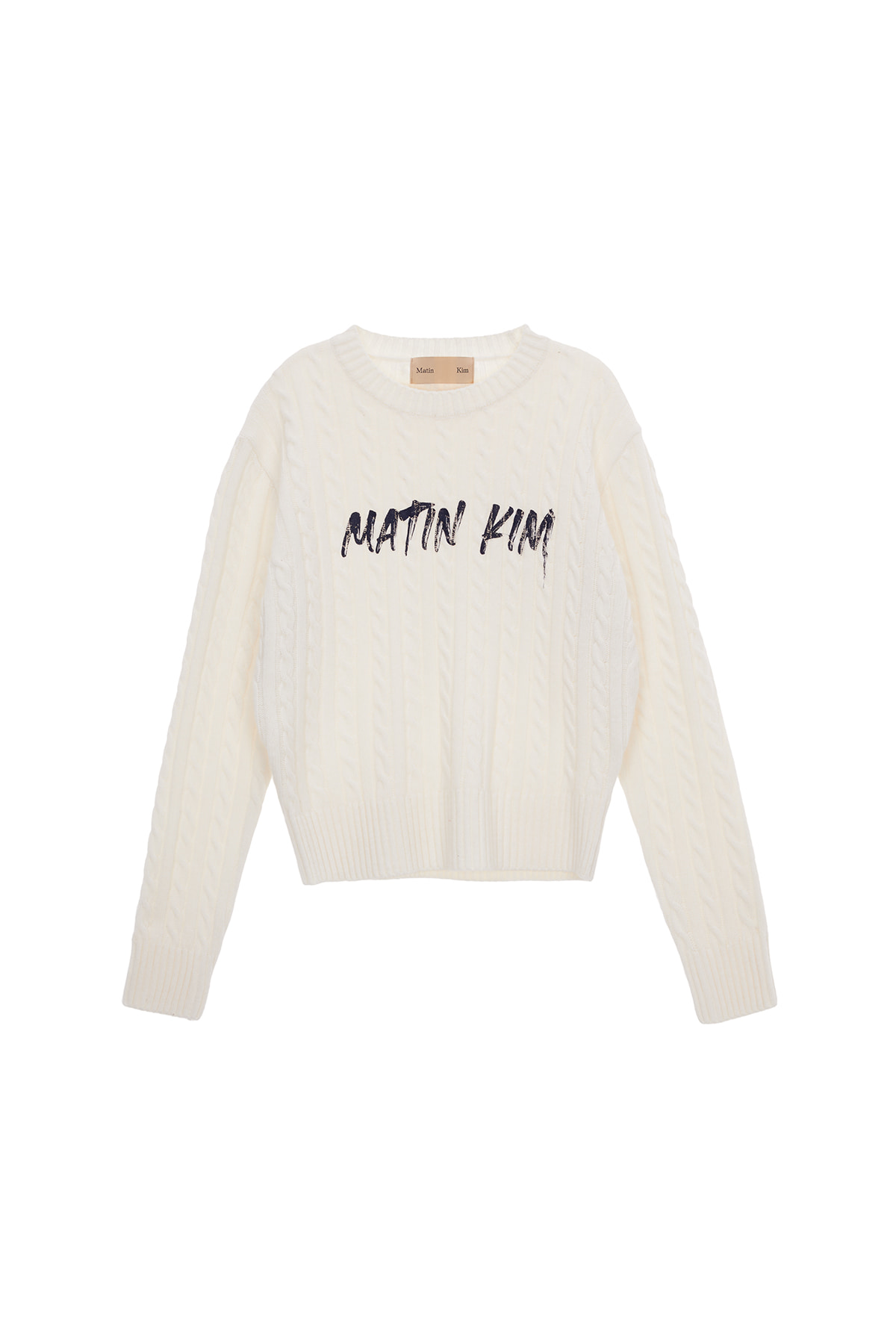 PAINTING LOGO CABLE PULLOVER IN IVORY