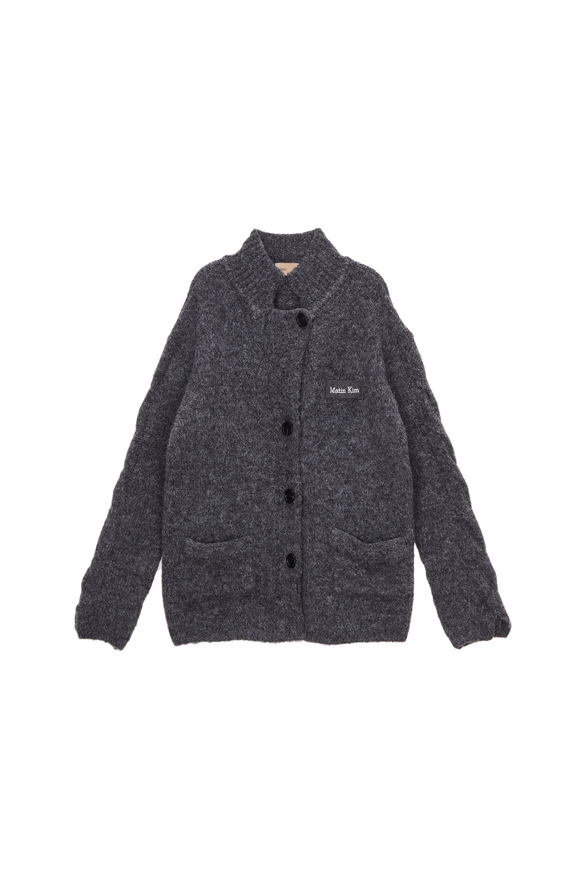LOGO PATCHED KNIT CARDIGAN IN GREY