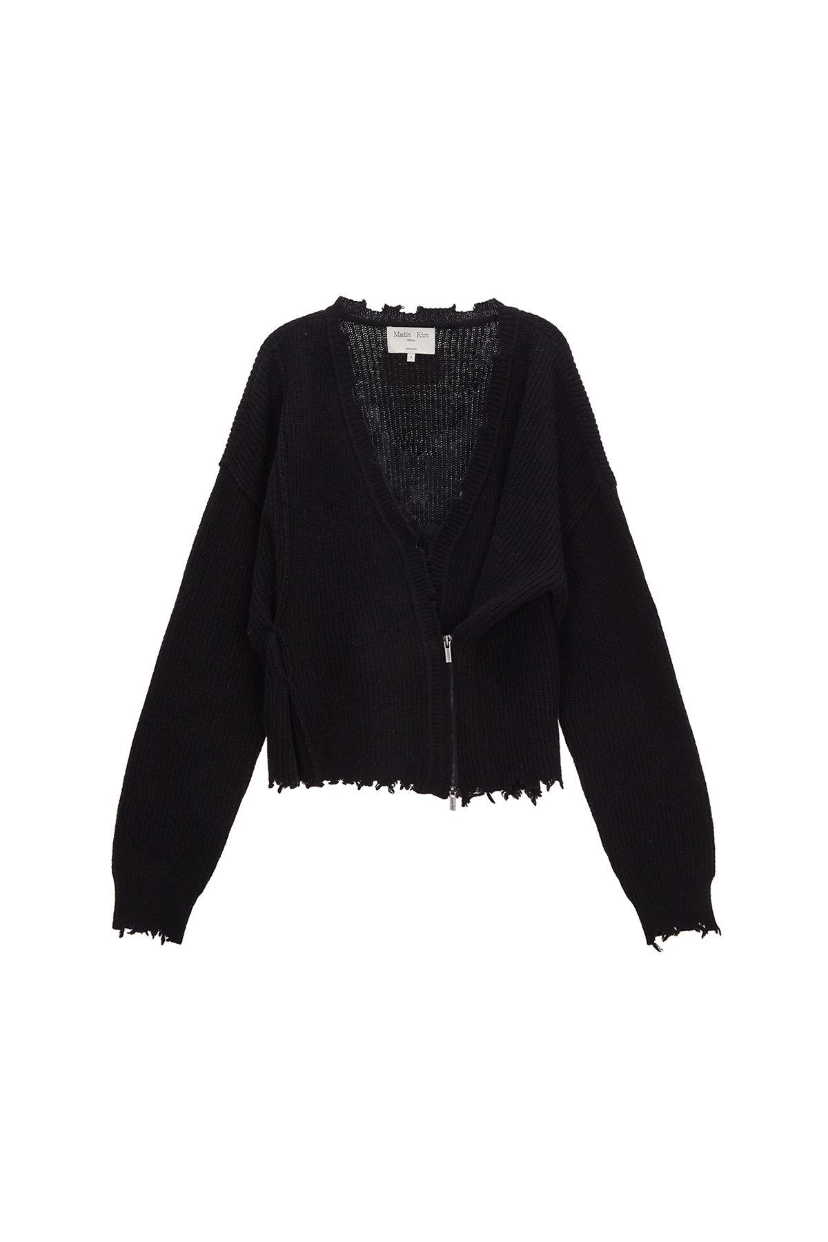 PINCHED TWO WAY KNIT ZIP CARDIGAN IN BLACK