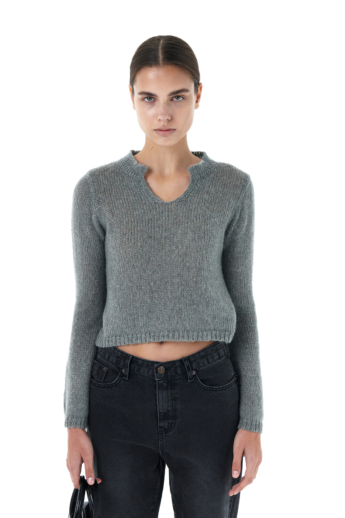 HENLY NECK KNIT TOP IN GREY