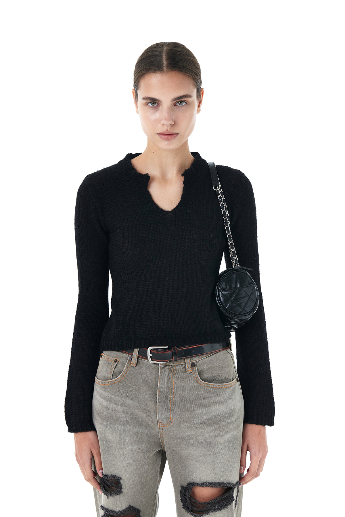 HENLY NECK KNIT TOP IN BLACK