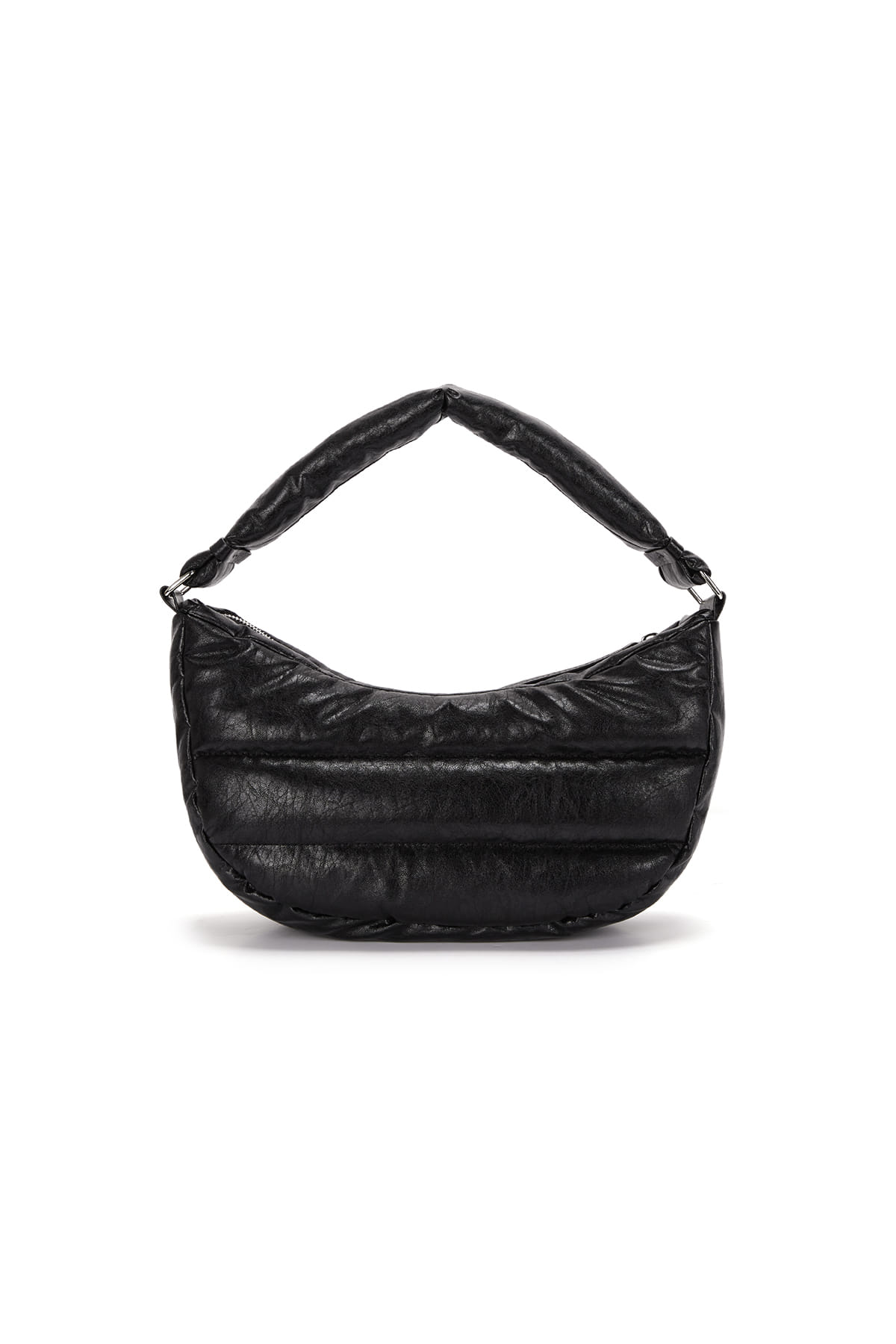 FAUX LEATHER HALF MOON MIDDLE PADDING BAG IN BLACK