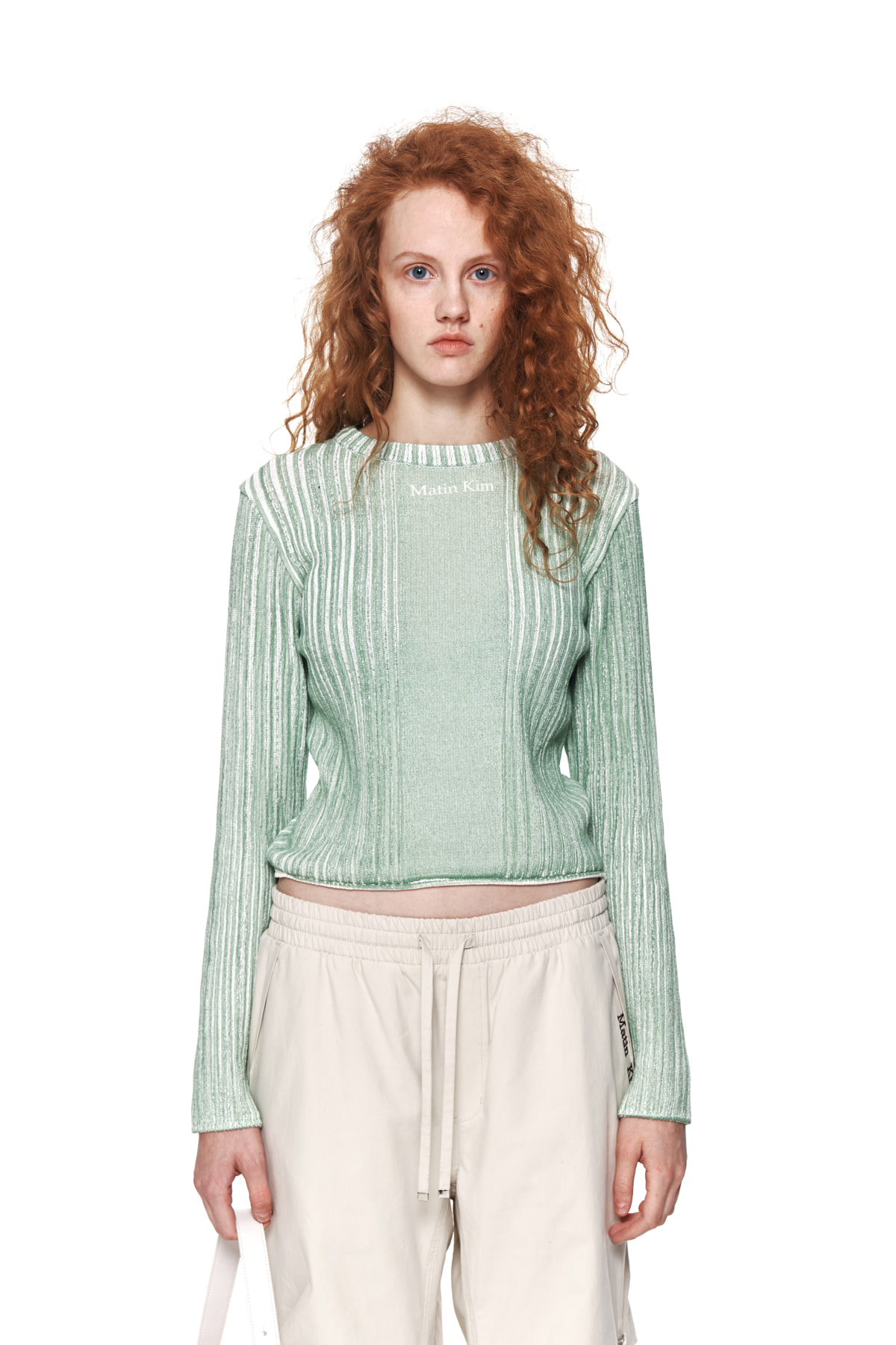 STRIPE PRINTED CROP KNIT PULLOVER IN MINT